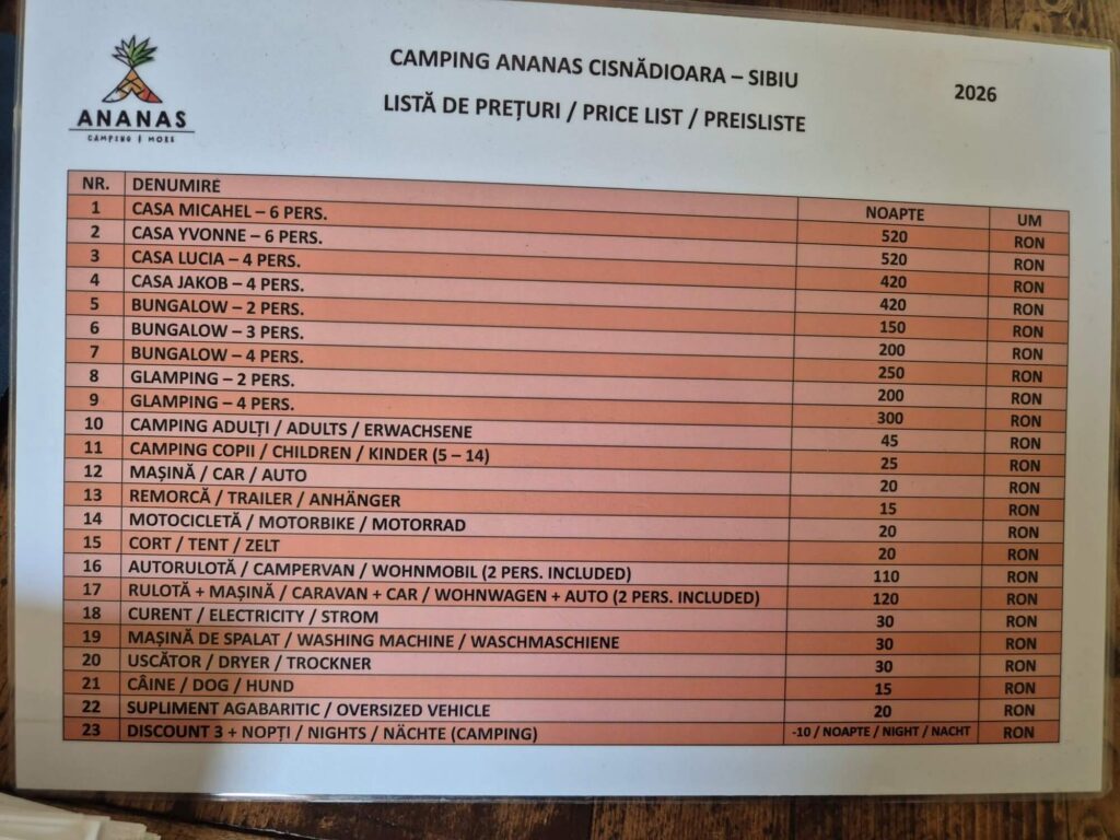 prețuri ananas camping cisnadioara sibiu