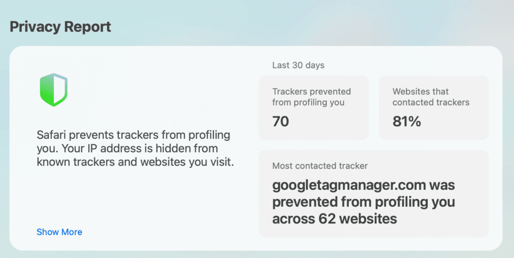 privacy report de la safari apple