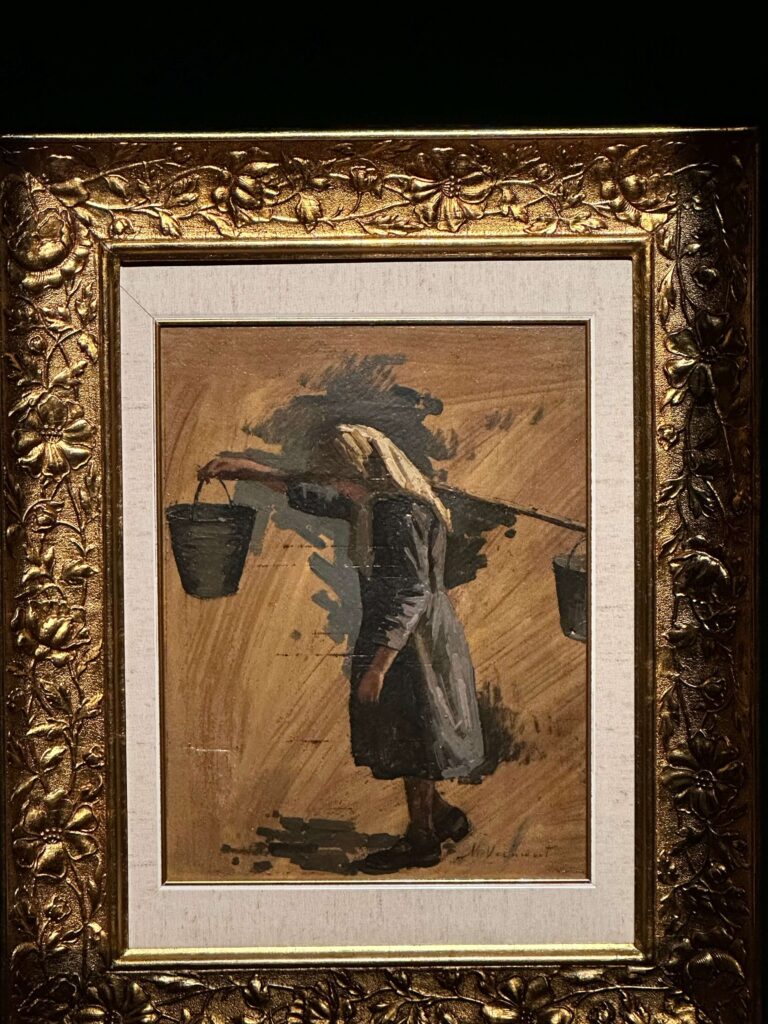 Nicolae Vermont - studiu în tonuri de maro, femeie cărând găleți