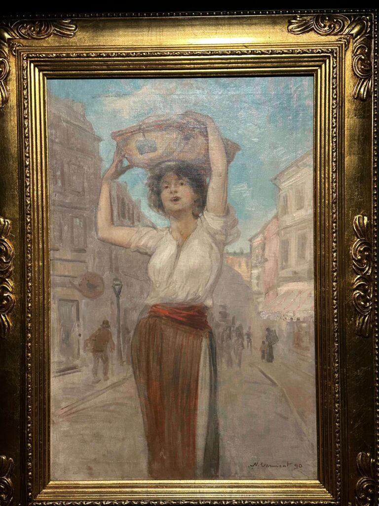 Nicolae Vermont - tânără cu coș pe cap, scenă stradală din București, 1890